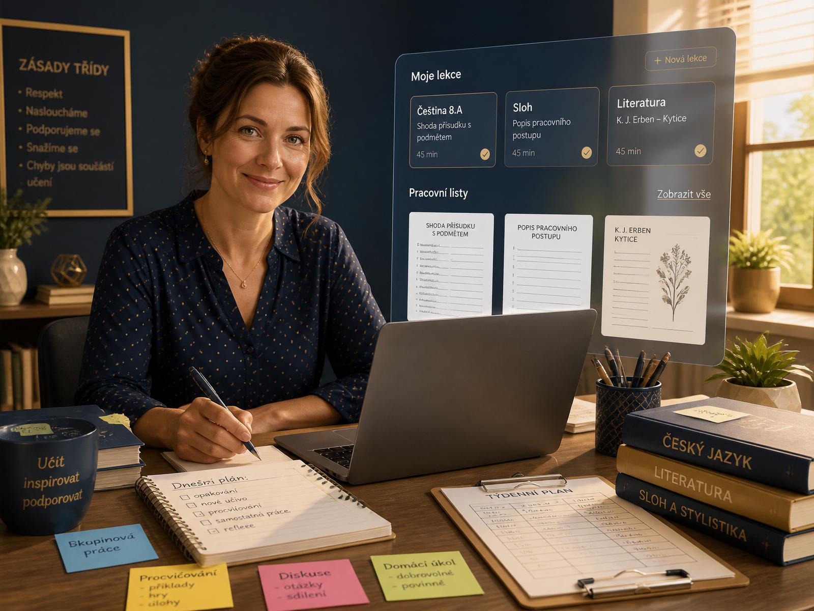 Learning materials on a teacher's desk with AI-assisted planning
